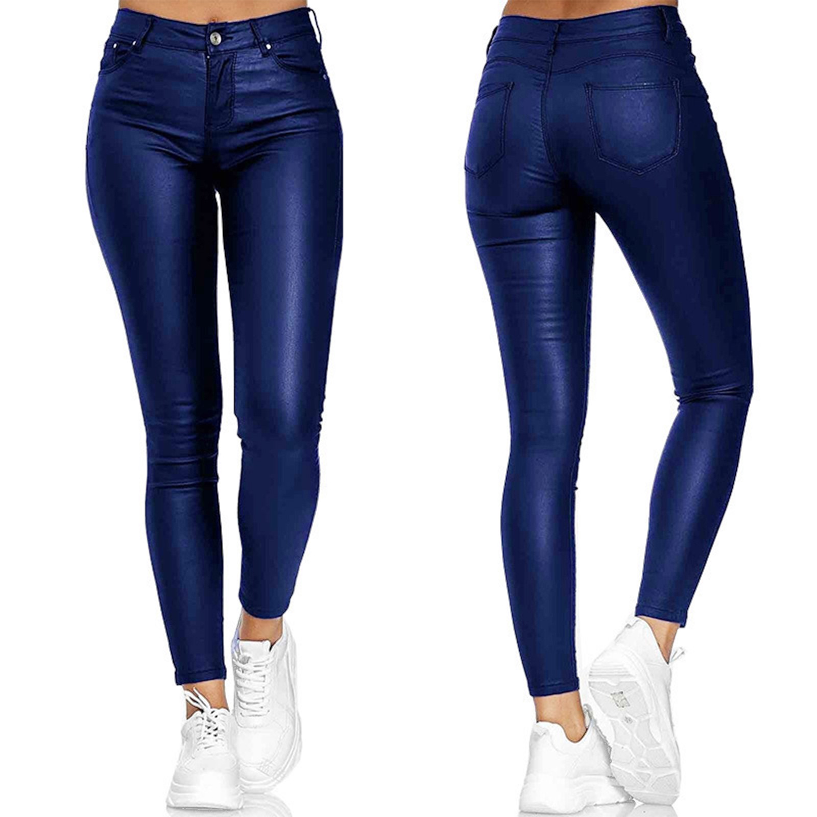 thumbnail image 2 of Pantalones deportivos de cintura alta para mujer: color liso, detalle de botones, poliéster; leggings para entrenar/adelgazar, 2 of 8